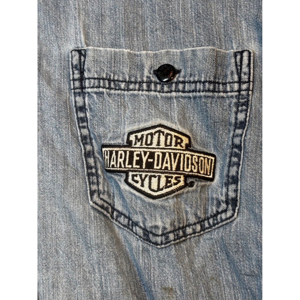Harley Davidson Denim Shirt Mens Long Sleeve Button Up V Twin Power Embroidered - Picture 3 of 16